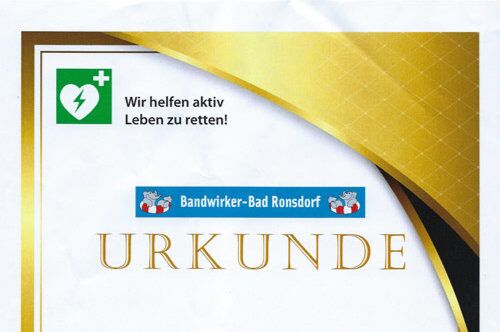 Urkunde Spende Defibrilator Bandwirker-Bad Ronsdorf